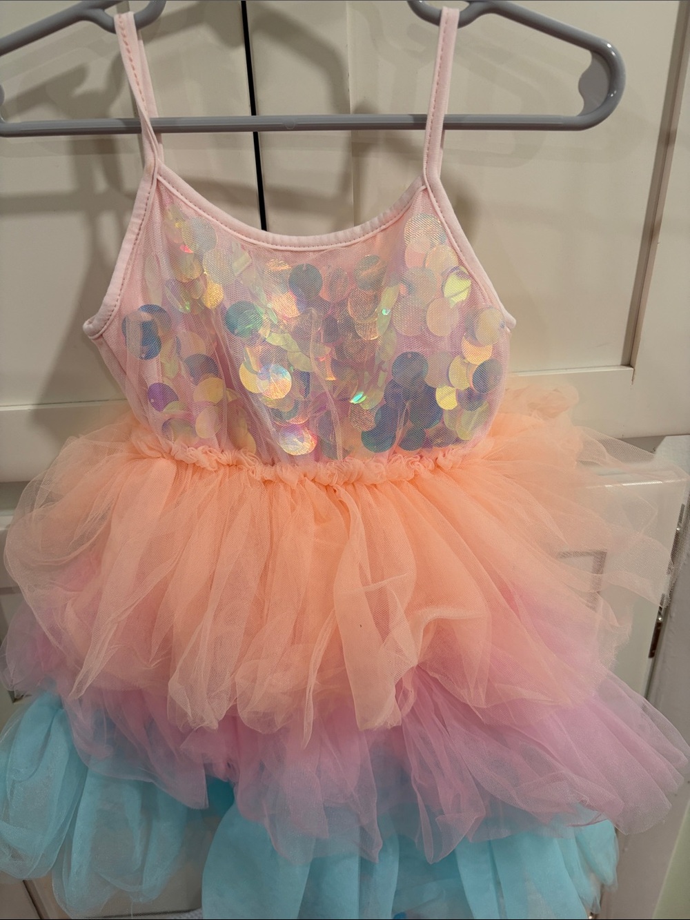 Lola + The Boys Pastel Sequin Tulle Tutu Dress in Peach-Pink & Light Blue